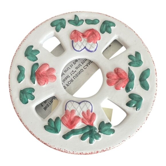 Candle Crown Decorative Ceramic Lids Set Of 2 With Hand-Painted Floral Designs - Picture 3 of 7
